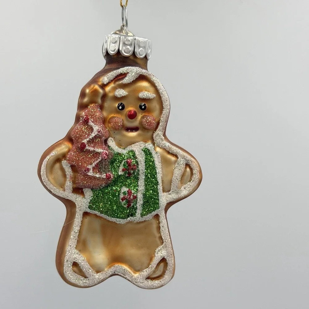 Gingerbread Man Ornaments Set of 3 - Resin Glass Bell Themed Christmas Tree‎